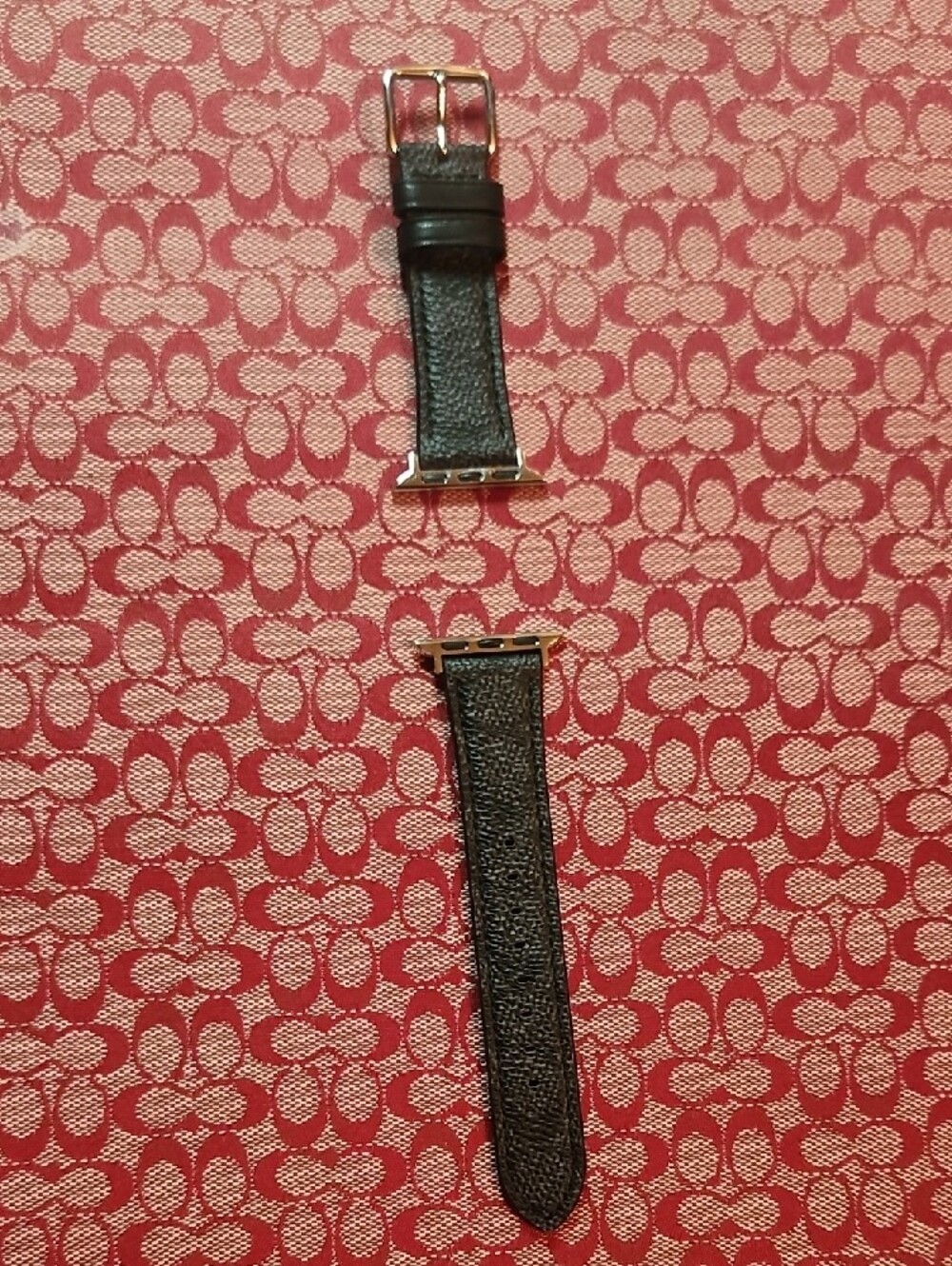 Coach Black Pebbled Leather Apple Watch Strap with Silver Hardware - Picture 5 of 7
